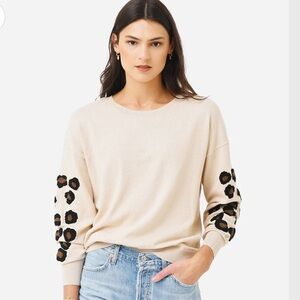 J. Society New York Cream Sweater with Black Leopard Sleeves
